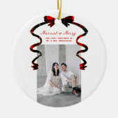 Married and Merry Bow Photo Christmas Newlyweds Keramisch Ornament (Voorkant)