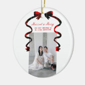 Married and Merry Bow Photo Christmas Newlyweds Keramisch Ornament (Links)