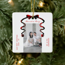 Married and Merry Bow Photo Christmas Newlyweds