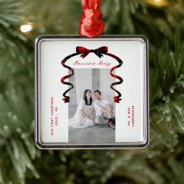 Married and Merry Bow Photo Christmas Newlyweds Metalen Ornament