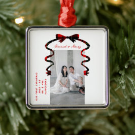 Married and Merry Bow Photo Christmas Newlyweds Metalen Ornament