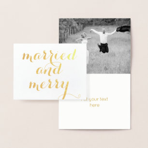 Married and Merry holly berry Christmas gold Folie Kaarten