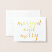 Married and Merry holly berry Christmas gold Folie Kaarten (Voorkant met envelop)
