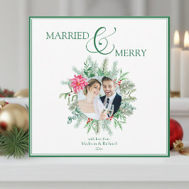Married and Merry Newlywed Christmas Feestdagenkaart