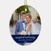 Married and Merry Wedding Blue Keramisch Ornament (Rechts)