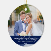 Married and Merry Wedding Blue Keramisch Ornament (Links)