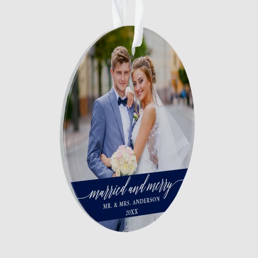 Married and Merry Wedding Blue Ornament (voorkant)