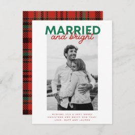 Married Bright Christmas Plaid Pas getrouwd Foto Feestdagenkaart