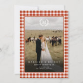 "Married & Bright" Gingham Monogram Crest 2 Photo Bedankkaart (Voorkant)