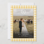 "Married & Bright" Gingham Monogram Crest 2 Photo Bedankkaart (Voorkant)