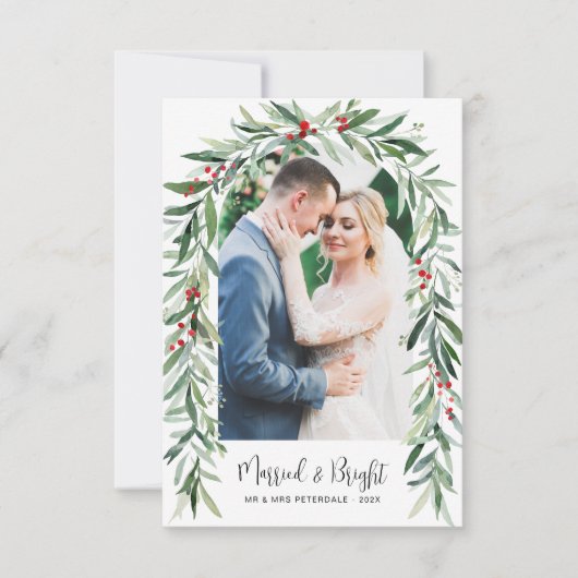 Married & Bright kerstboog aankondigingskaart Bedankkaart (Voorkant)