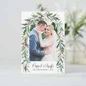 Married & Bright kerstboog aankondigingskaart Bedankkaart (Staand voorkant)