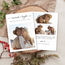 Married + Bright Modern Christmas 3 Photo Newlywed Feestdagenkaart
