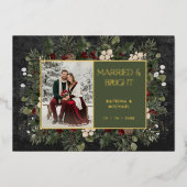 Married & Bright Winter Berries & Pine Black Photo Folie Feestdagenkaart (Voorkant)