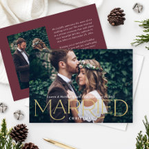 Married Christmas Elegant Gold Type Wedding Photo