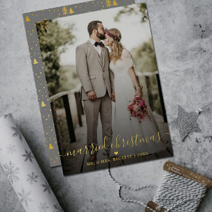 Married Christmas Newlyweds Photo Real Folie Feestdagenkaart