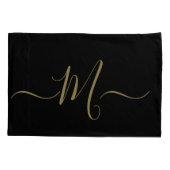 Married couple elegant initial monogram black gold kussensloop (Achterkant)