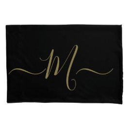 Married couple elegant initial monogram black gold kussensloop