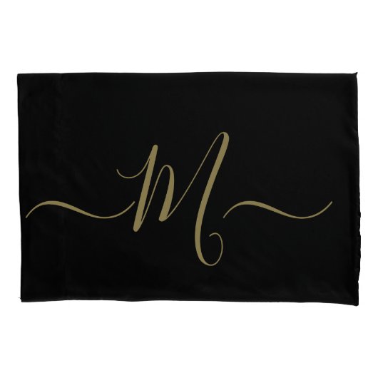 Married couple elegant initial monogram black gold kussensloop (Voorkant)