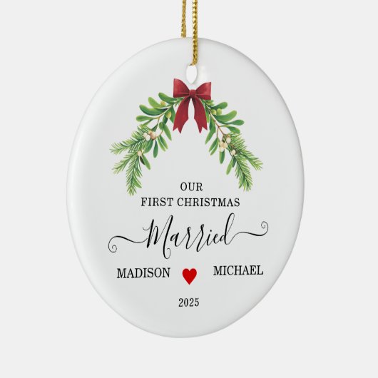  Married First Christmas Mistletoe Holiday Keramisch Ornament (Rechts)