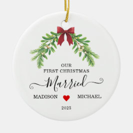  Married First Christmas Mistletoe Holiday Keramisch Ornament