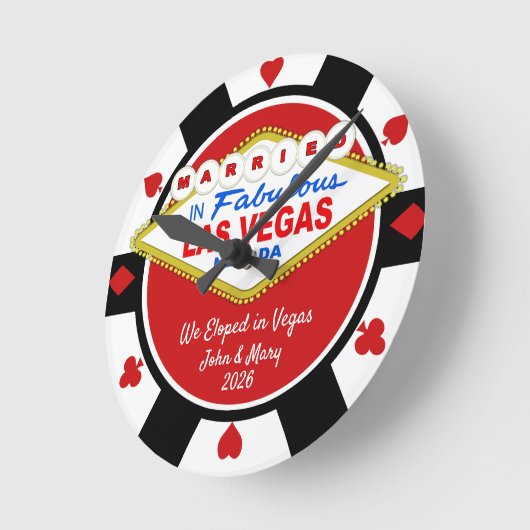 Married in Vegas Poker Chip Look Wall Clock Ronde Klok (Hoek)