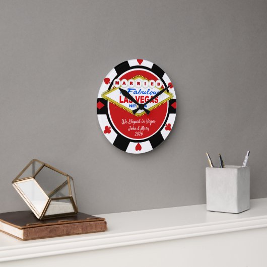 Married in Vegas Poker Chip Look Wall Clock Ronde Klok (Kantoor)