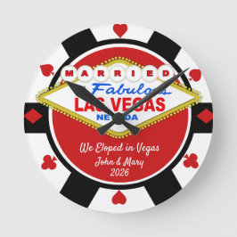 Married in Vegas Poker Chip Look Wall Clock Ronde Klok