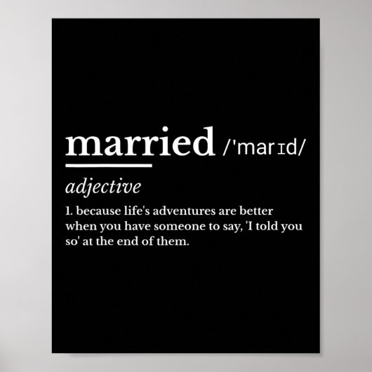 Married Life Funny Definition Joke Humor Marriage Poster (Voorkant)