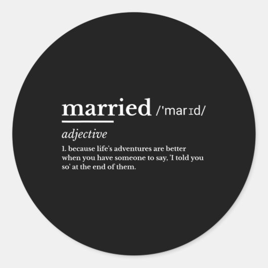Married Life Funny Definition Joke Humor Marriage Ronde Sticker (Voorkant)