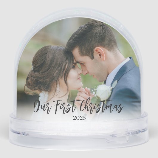 Married & Merry 1st Christmas Calligraphy Wedding Sneeuwbol (Achterkant)