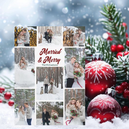 Married & Merry Christmas Couple Photo Collage Feestdagenkaart