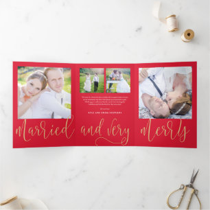 Married Merry EDITABLE COLOR Trifold Vakantie Kaar Drieluik Uitnodiging