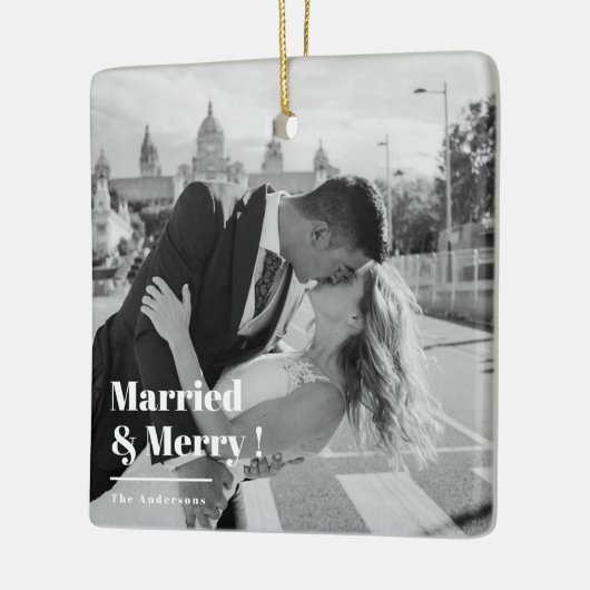 Married & Merry | Elegant Black & White Photo Gift Keramisch Ornament (Links)