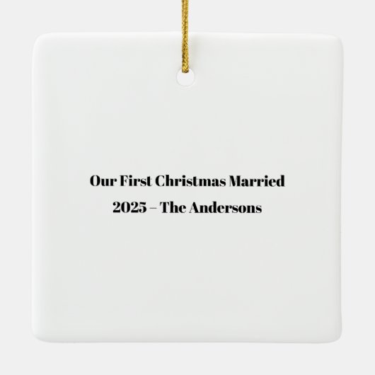 Married & Merry | Elegant Black & White Photo Gift Keramisch Ornament (Achterkant)