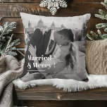 Married & Merry | Elegant Black & White Wedding  Kussen<br><div class="desc">Celebrate your love story in timeless style with this “Married & Merry” custom photo pillow. Featuring your favorite black-and-white wedding photo and elegant typography, this pillow adds a romantic touch to any home — perfect for newlyweds, anniversaries, or as a meaningful wedding gift. Customize it with your names or wedding...</div>
