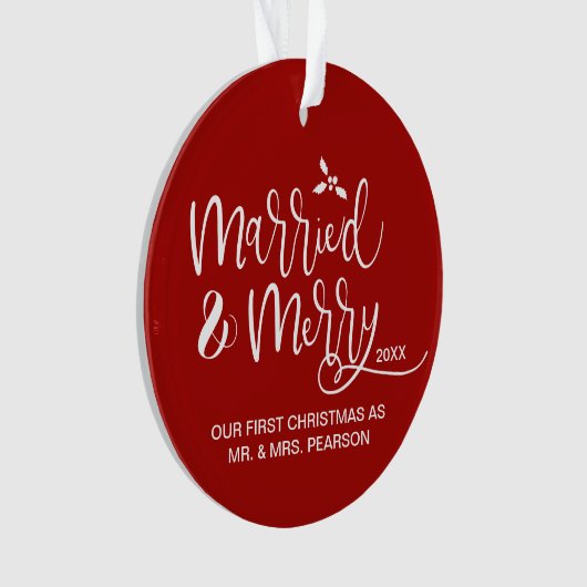 Married & Merry First Christmas double sided red Ornament (voorkant)