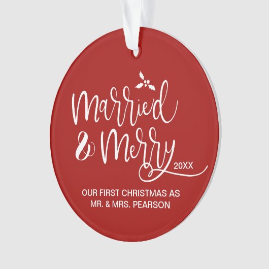 Married & Merry First Christmas double sided red Ornament (voorkant)