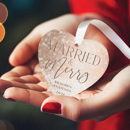 Married & Merry Gold Classy Twinking Lights Foto Ornament