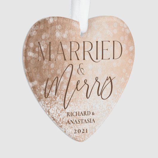 Married & Merry Gold Classy Twinking Lights Foto Ornament (voorkant)