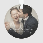 Married & Merry Heart Script Modern Custom Wedding Ornament (achterkant)