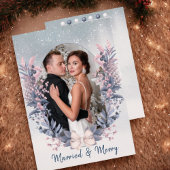 Married & Merry Holiday Kaart – Roze winterbladere
