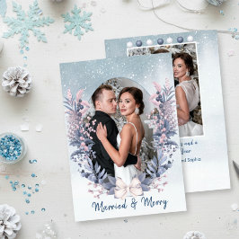 Married & Merry Holiday Kaart – Roze winterbladere
