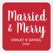 Married & Merry Pas getrouwd Vakantie Rode Plein Vierkante Sticker (Voorkant)