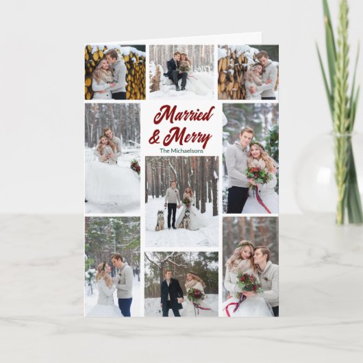 Married & Merry Photo Wedding Announcement Card Feestdagen Kaart (Voorkant)