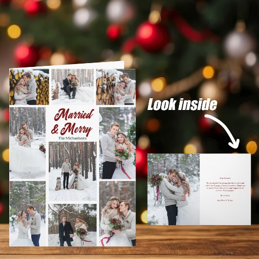 Married & Merry Photo Wedding Announcement Card Feestdagen Kaart