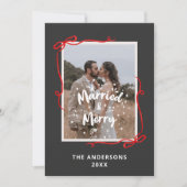Married Merry Red Bows 2 Photos Wedding Christmas Bedankkaart (Voorkant)