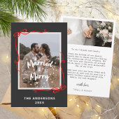 Married Merry Red Bows 2 Photos Wedding Christmas Bedankkaart