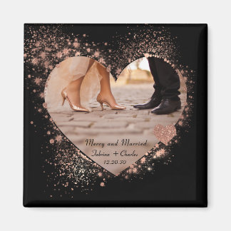 Married & Merry Rose Gold Twinkling Lights Photo  Magneet