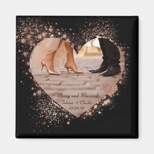Married & Merry Rose Gold Twinkling Lights Photo Magneet (Voorkant)